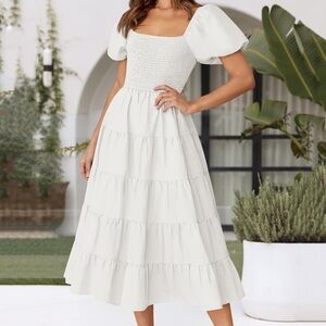 Puffy sleeve white dress